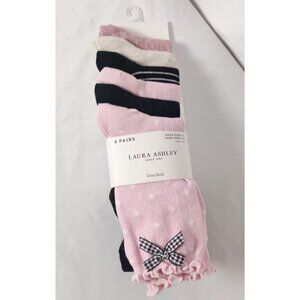 Laura Ashley 6 Pair Crew Socks Women Size 9-11 Shoe 4-10 New in Package